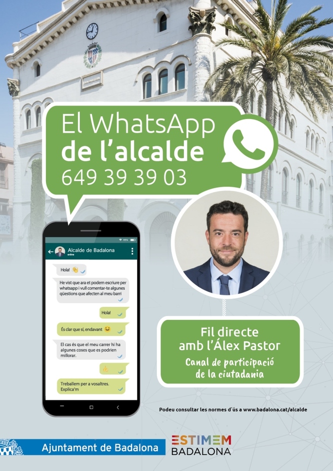 L’alcalde de Badalona, Álex Pastor, posa en marxa un nou canal de participació per WhatsApp