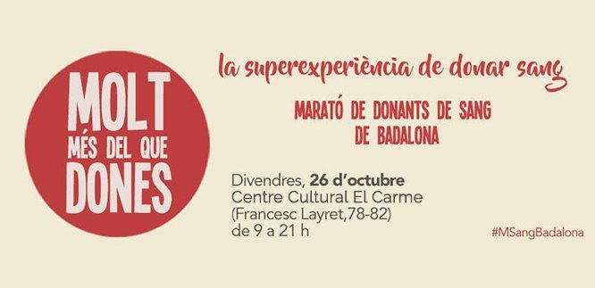 Demà divendres, 26 d’octubre, Badalona celebra la Marató de Donants de Sang