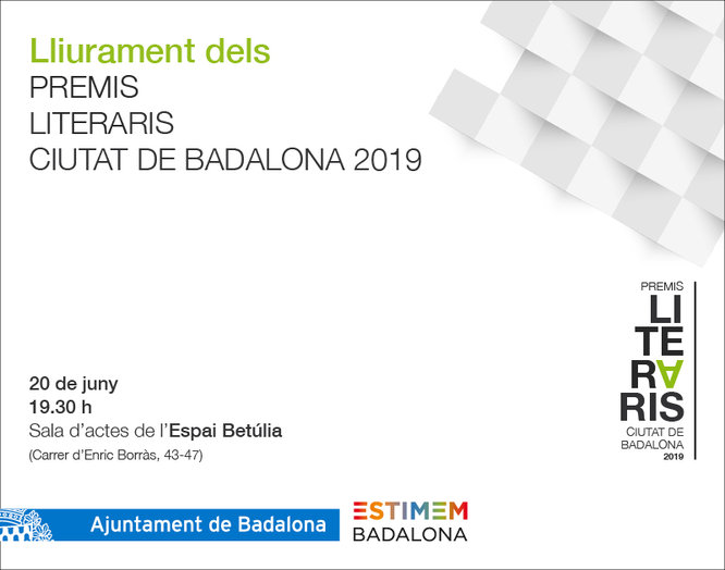 L'Espai Betúlia acull dijous el lliurament dels premis literaris Ciutat de Badalona 2019