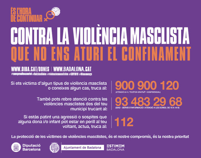 Badalona impulsa la campanya "Contra la violència masclista, que no ens aturi el confinament"