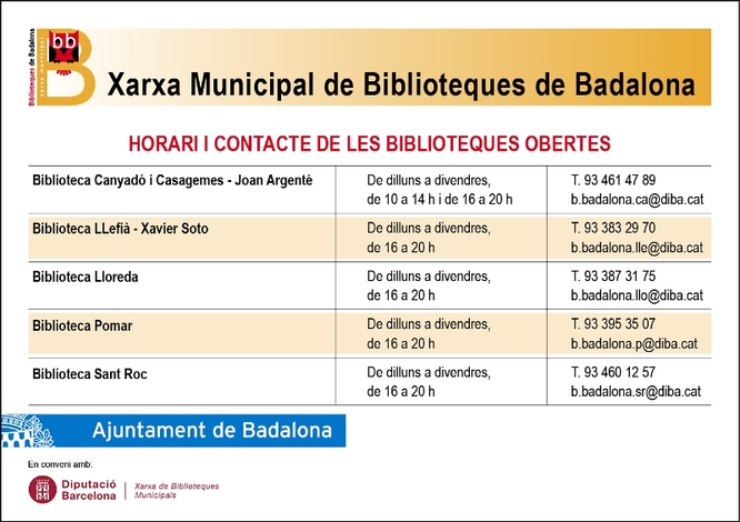 Avui obren totes les biblioteques de la Xarxa Municipal de Badalona